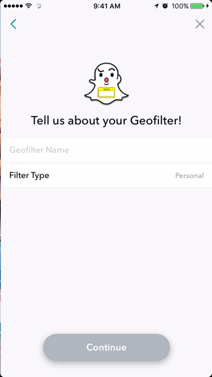 Adicione um nome para seu geofiltro Snapchat.