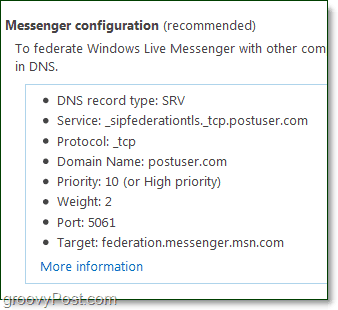 configure sua configuração do Messenger para usar o Windows Live Messenger com seu domínio