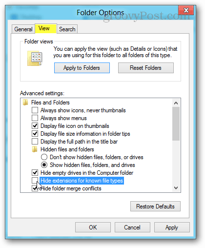 visualizar opções de pasta no Windows 8