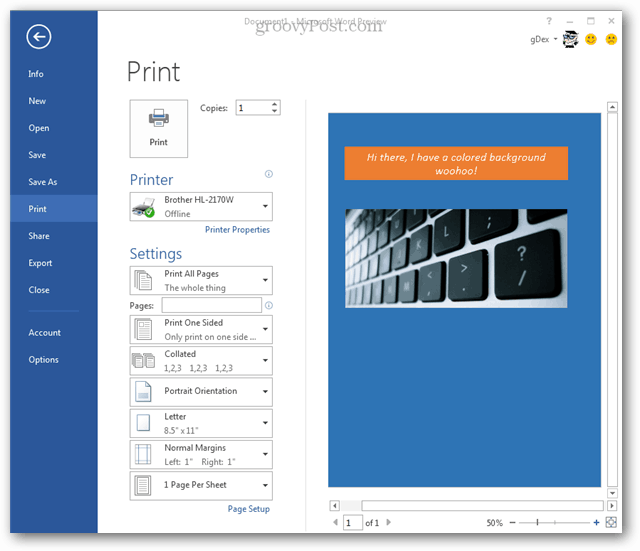 print preview word 2013