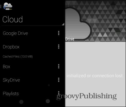 Bata o menu do cloud player na nuvem
