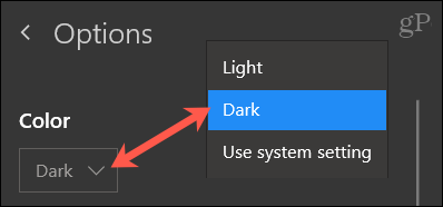 Escolha Cor, Escuro para OneNote Windows 10