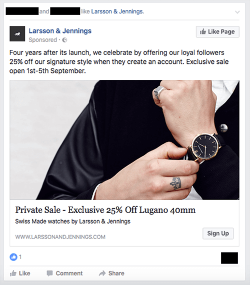 Anúncio de venda exclusiva da marca de relógios Larsson & Jennings.