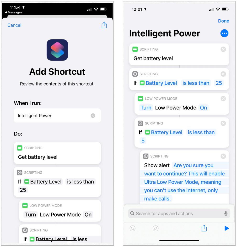 Atalhos da Siri Energia Inteligente