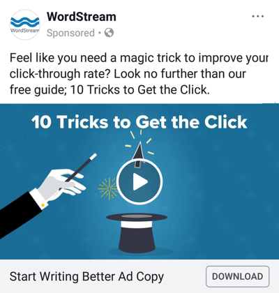 Técnicas de anúncios do Facebook que fornecem resultados, por exemplo, do WordStream oferecendo um guia gratuito