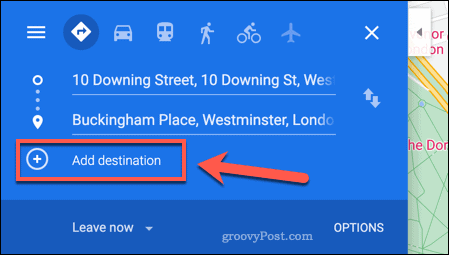 Adicionar um novo destino a um mapa de rotas do Google Maps