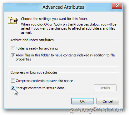 Propriedades avançadas do Windows 8 - Ativar EFS