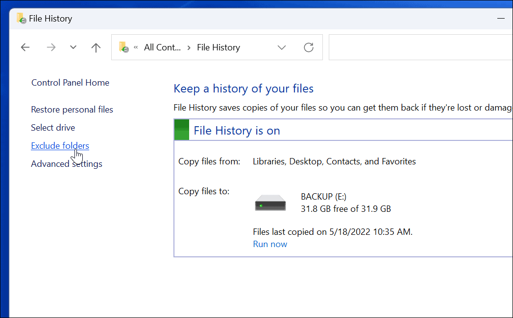 Excluir histórico de arquivos de uso no Windows 11
