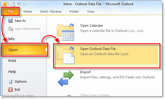abra sua pasta que contém seu arquivo pst do Outlook 2010
