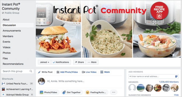 Grupo Instant Pot Community no Facebook com mais de um milhão de membros.