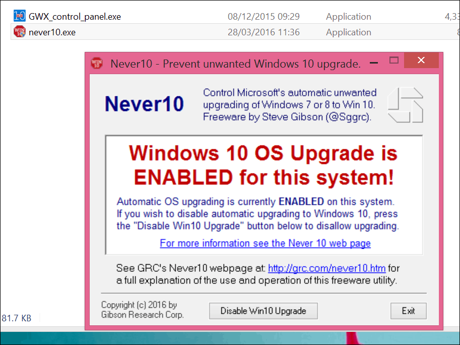 Interrompa a atualização do Windows 10 com o Never 10 ou o próprio aplicativo GWX