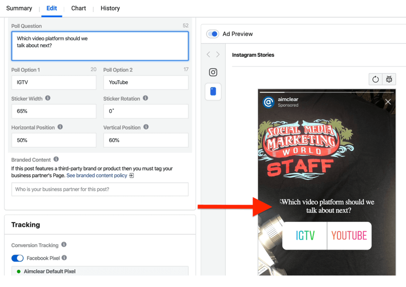 campos para configurar a pesquisa de anúncios Instagram Stories no Ads Manager
