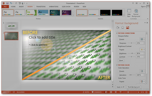 Criação de modelo do Office 2013 Criar design personalizado POTX Personalizar slides Slides Tutorial Como antes Depois Comparar painel de imagem de comparação Ajustes Edições Imagens Fotos Fundo