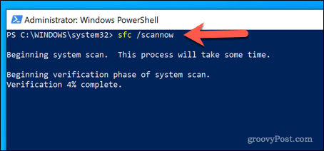 Executando a ferramenta SFC no Windows PowerShell
