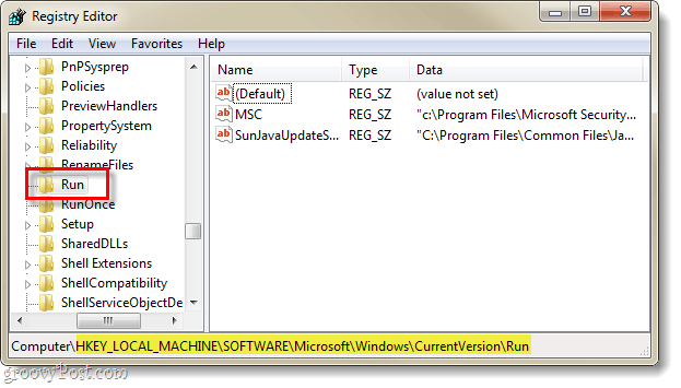 versão atual do registro do windows executar inicialização 