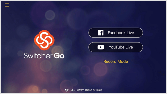Tela Switcher Go onde você pode conectar suas contas do Facebook e YouTube