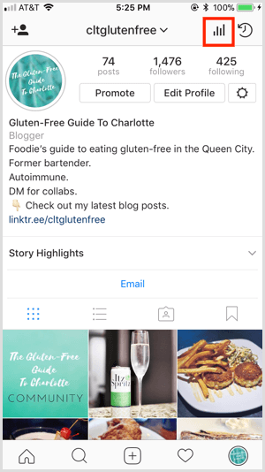 Acesso ao Instagram Insights a partir do perfil