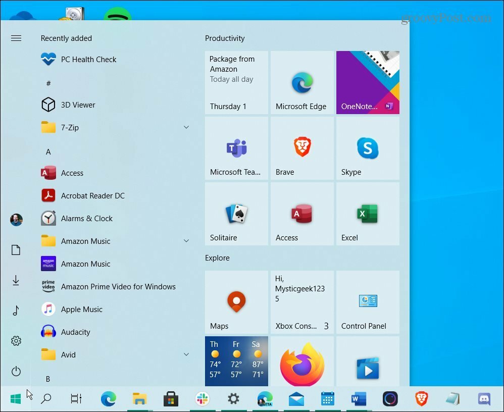O menu Iniciar do Windows 10 é semelhante, mas é mais pesado e tem blocos dinâmicos. E com um ajuste no Registro, você pode obtê-lo no Windows 11.