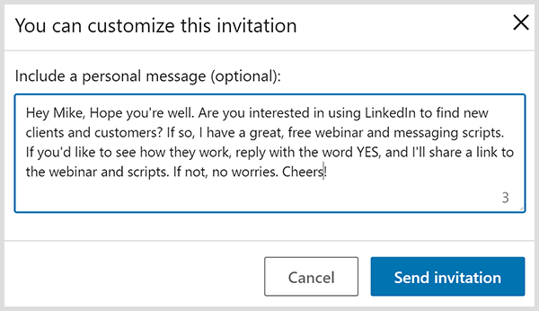 O convite para conexão do LinkedIn com uma mensagem pessoal é baseado nas quatro sugestões de John Nemo.