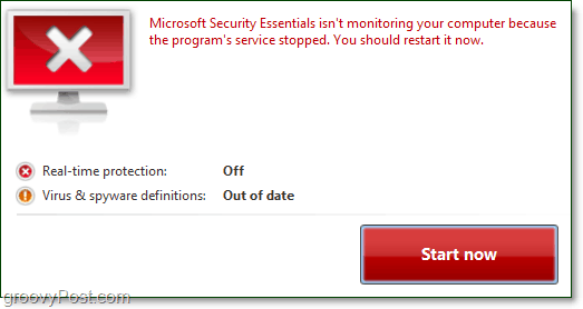 Microsoft Security Essentials precisa ser reiniciado notificação
