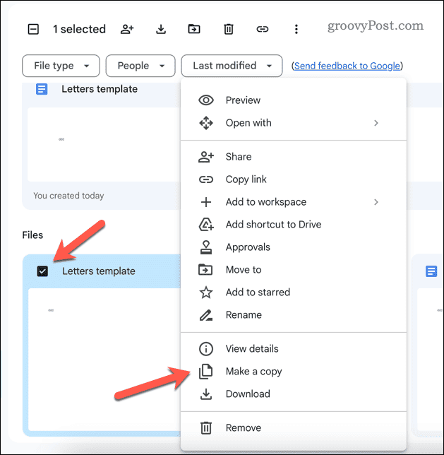 Fazendo uma cópia de um documento do Google Docs