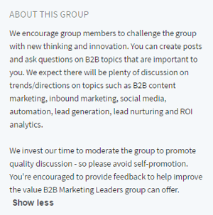 descrição do grupo do LinkedIn