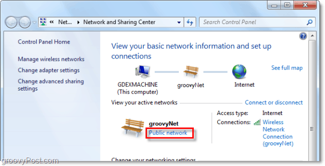 alterar a que tipo de rede o Windows 7 acha que está se conectando