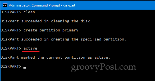 Linha de comando do DiskPart Windows 10