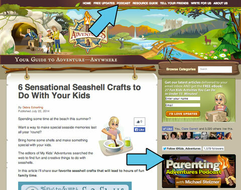 aventuras parentais com link na página inicial de mykidsadventures.com