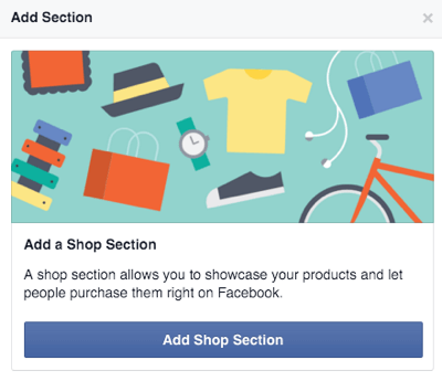 botão de adicionar seção de loja do facebook