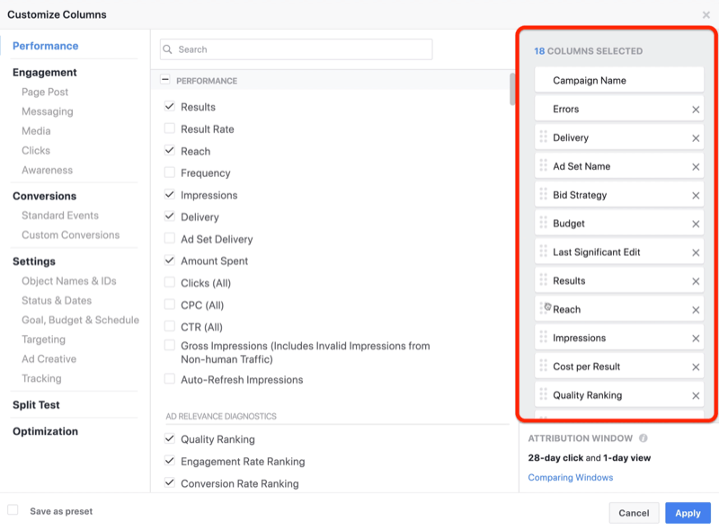 criar relatório personalizado de instantâneo de ROI no Facebook Ads Manager, etapa 1