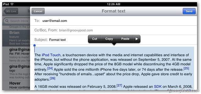 Apple iOS 5 Mail: agora inclui formatação de texto em mensagens