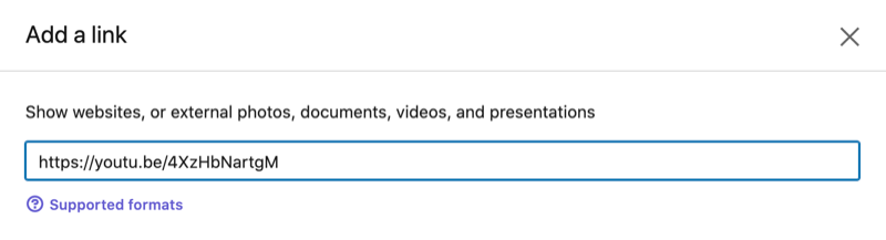 opção de configurações para adicionar um link de vídeo à seção de perfil em destaque do LinkedIn