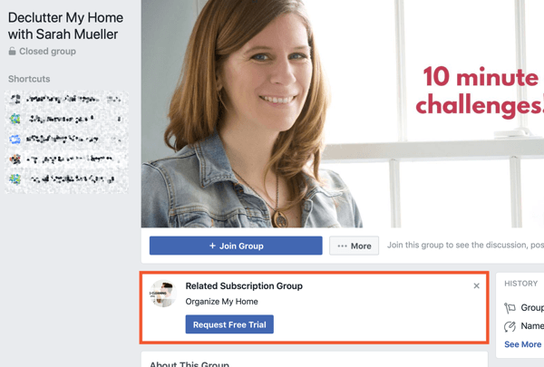 Como usar os recursos dos Grupos do Facebook, exemplo de grupo de inscrição relacionado para Declutter My Home