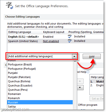 adicionar idiomas adicionais do office 2010