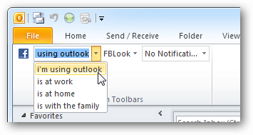 atualizar status do facebook do Outlook