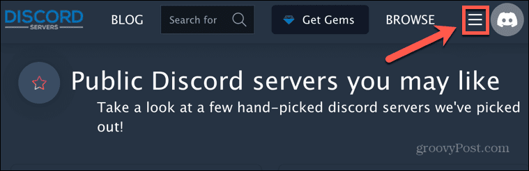 menu do servidor de discórdia