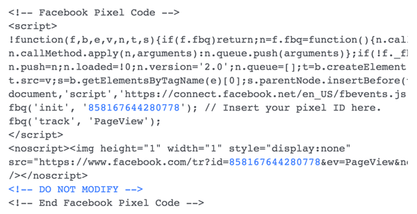Instale o código de pixel do Facebook em seu site.
