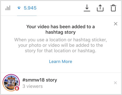 O Instagram envia uma notificação se o seu conteúdo for adicionado à história de hashtag.