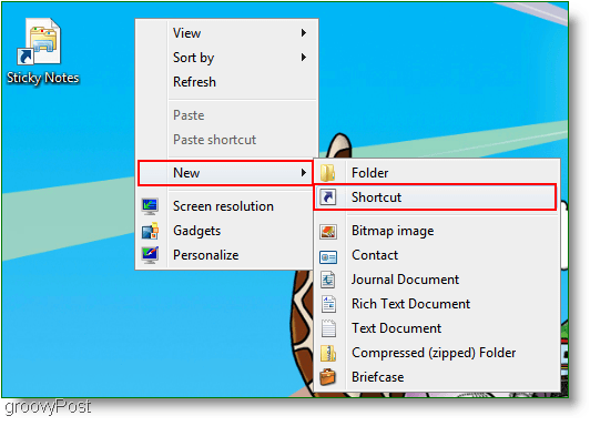 Windows 7 Criar novo atalho: captura de tela