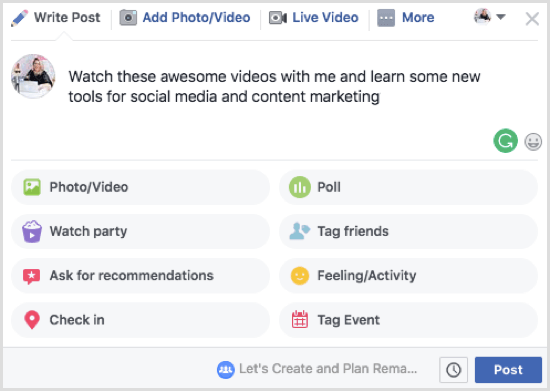 Se você planeja compartilhar uma série de vídeos em seu grupo de exibição do Facebook, deixe isso claro na caixa de descrição.