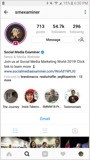 Exemplo de perfil de negócios no Instagram