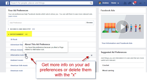 excluir categorias de preferência de anúncio do Facebook
