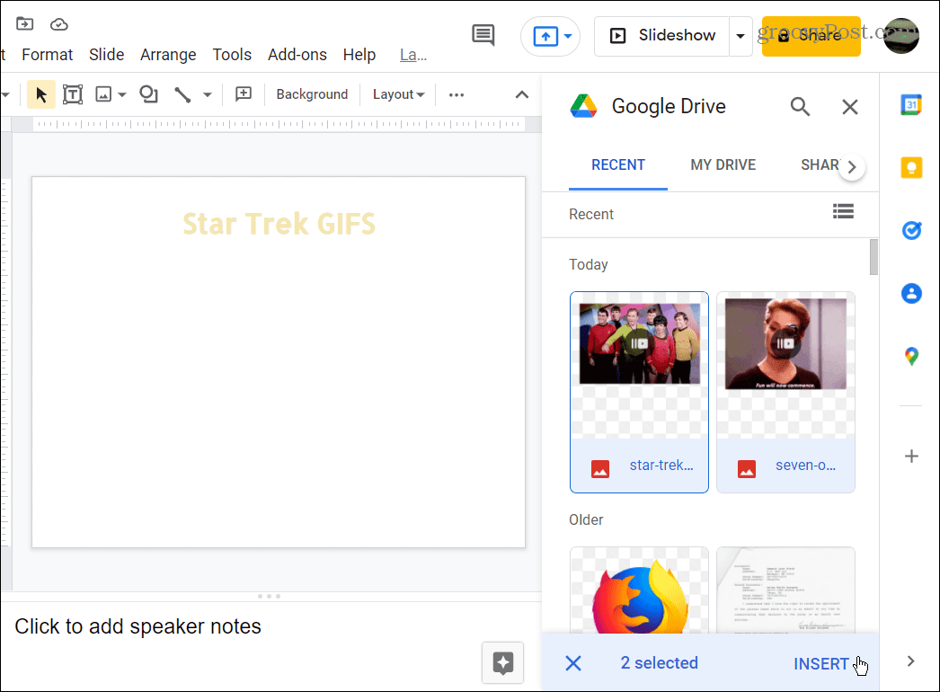 escolha GIFS para usar no Google Drive