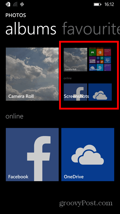 Álbuns do screenshots do Windows Phone 8.1