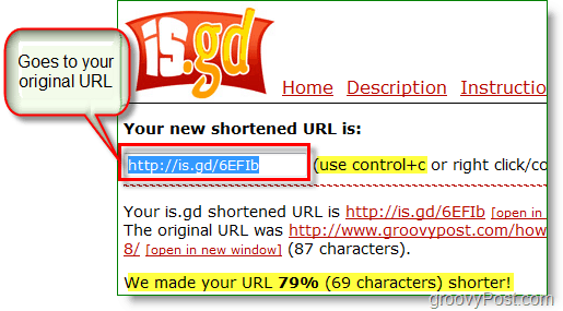 is.gd captura de tela do encurtador de URL - copie o novo URL curto