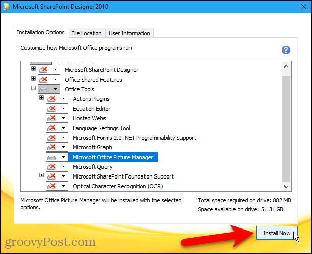 Clique em Instalar agora para instalar o Microsoft Office Picture Manager do Sharepoint Designer 2010