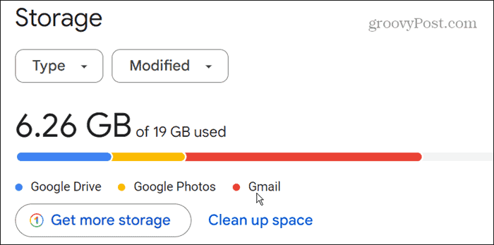 Verifique o armazenamento do Gmail