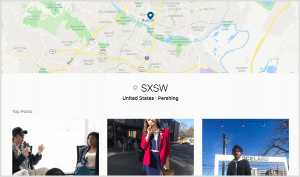 As pessoas podem ver todas as postagens do Instagram marcadas com a geo-tag do seu evento em uma página Explorar local.