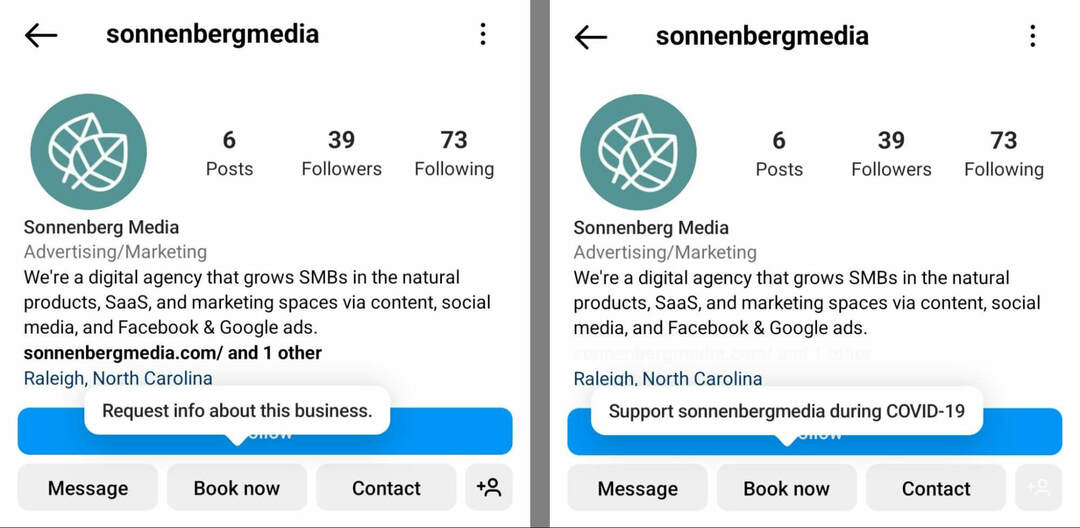 por que os profissionais de marketing devem usar instagrams-bookng-and-reservation-tools-extra-callouts-action-buttons-request-info-about-this-business-support-username-sonnenbergmedia-example-2